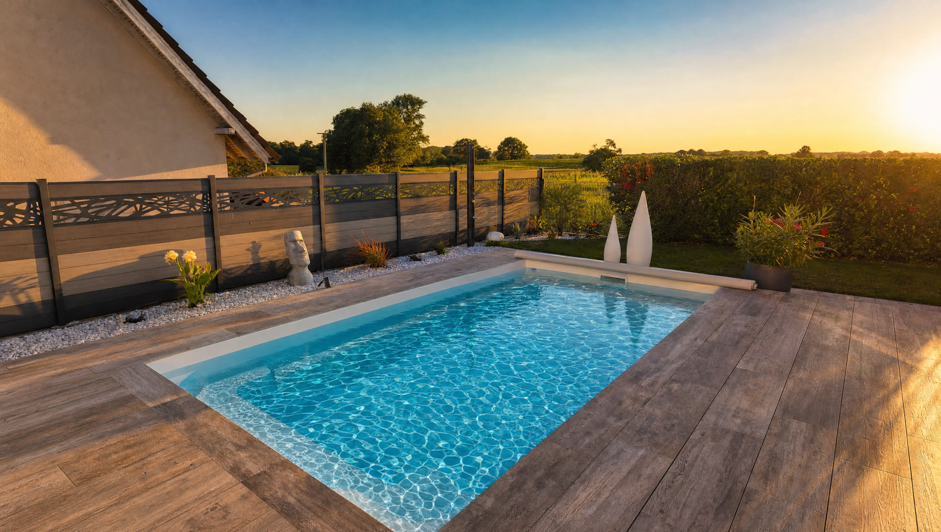 Ambiance piscine au coucher du soleil