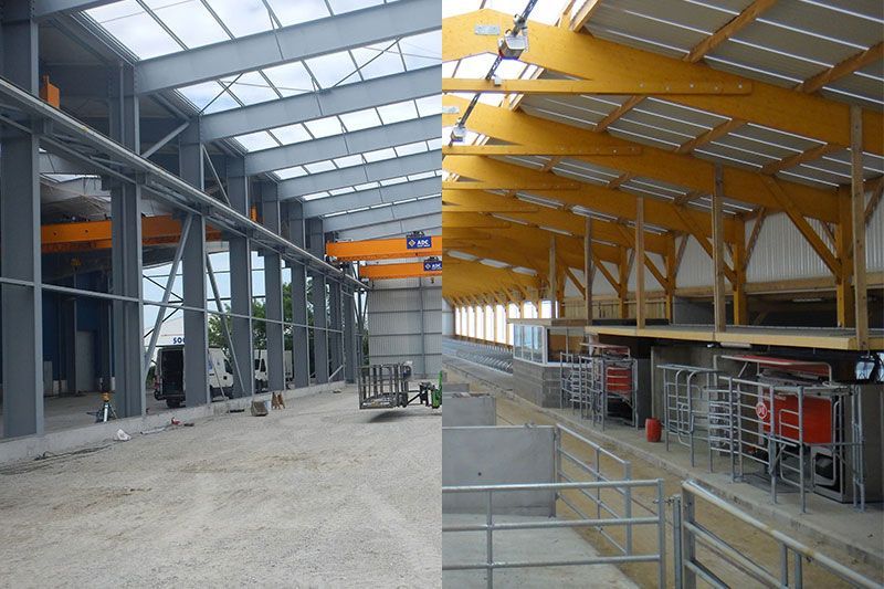 Comparaison avant / après d'une charpente métallique rénovée par Moreau