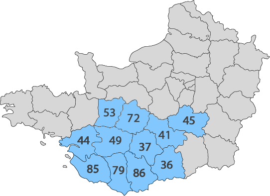 Carte de la zone d'intervention de Charpente Moreau autour du Maine-et-Loire