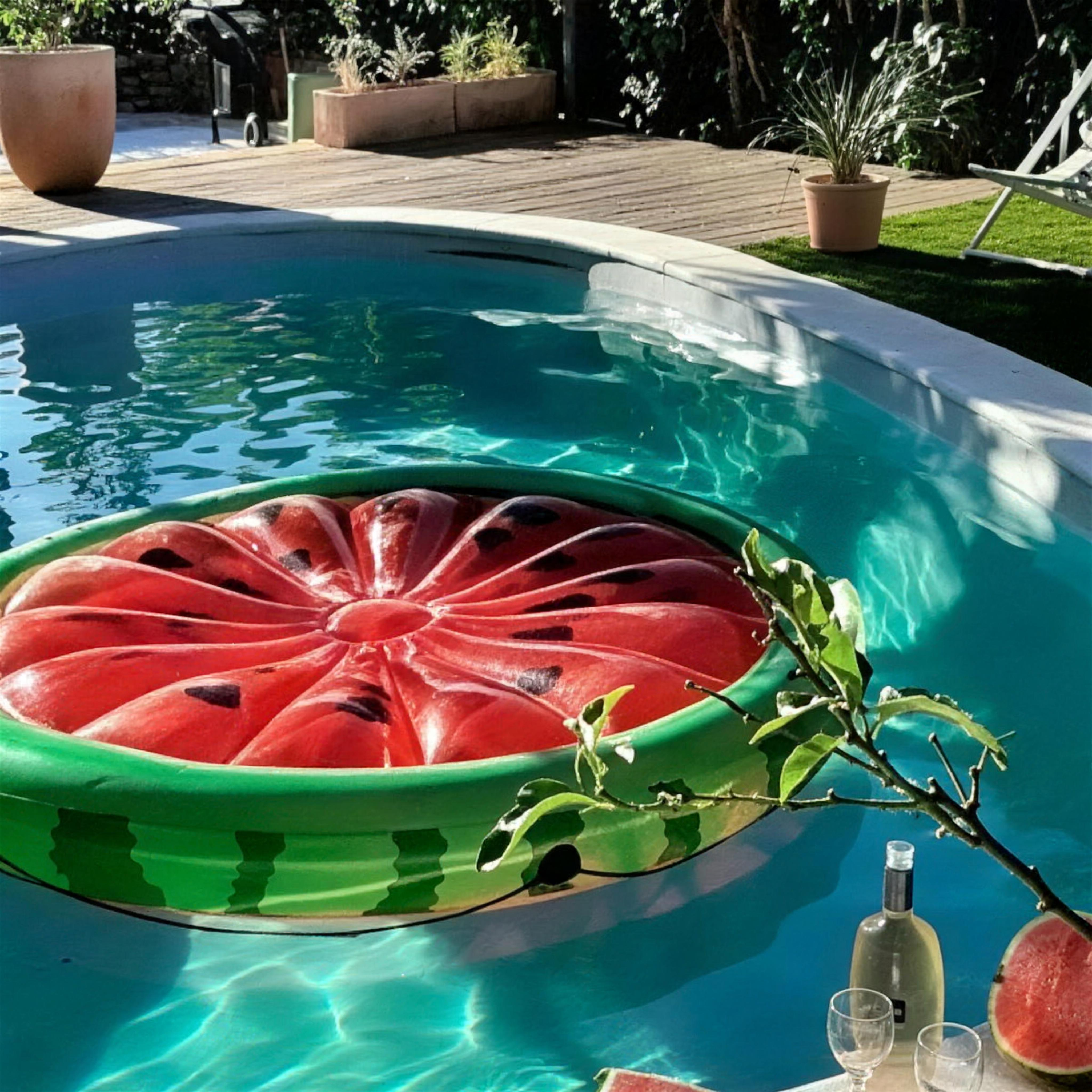 Piscine avec bouée et jardin tropical