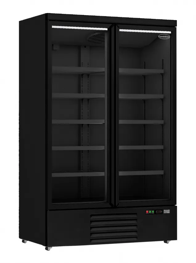 Armoire réfrigérée 2 portes vitrées, finition noire.