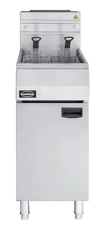 Friteuse professionnelle inox sur coffre.